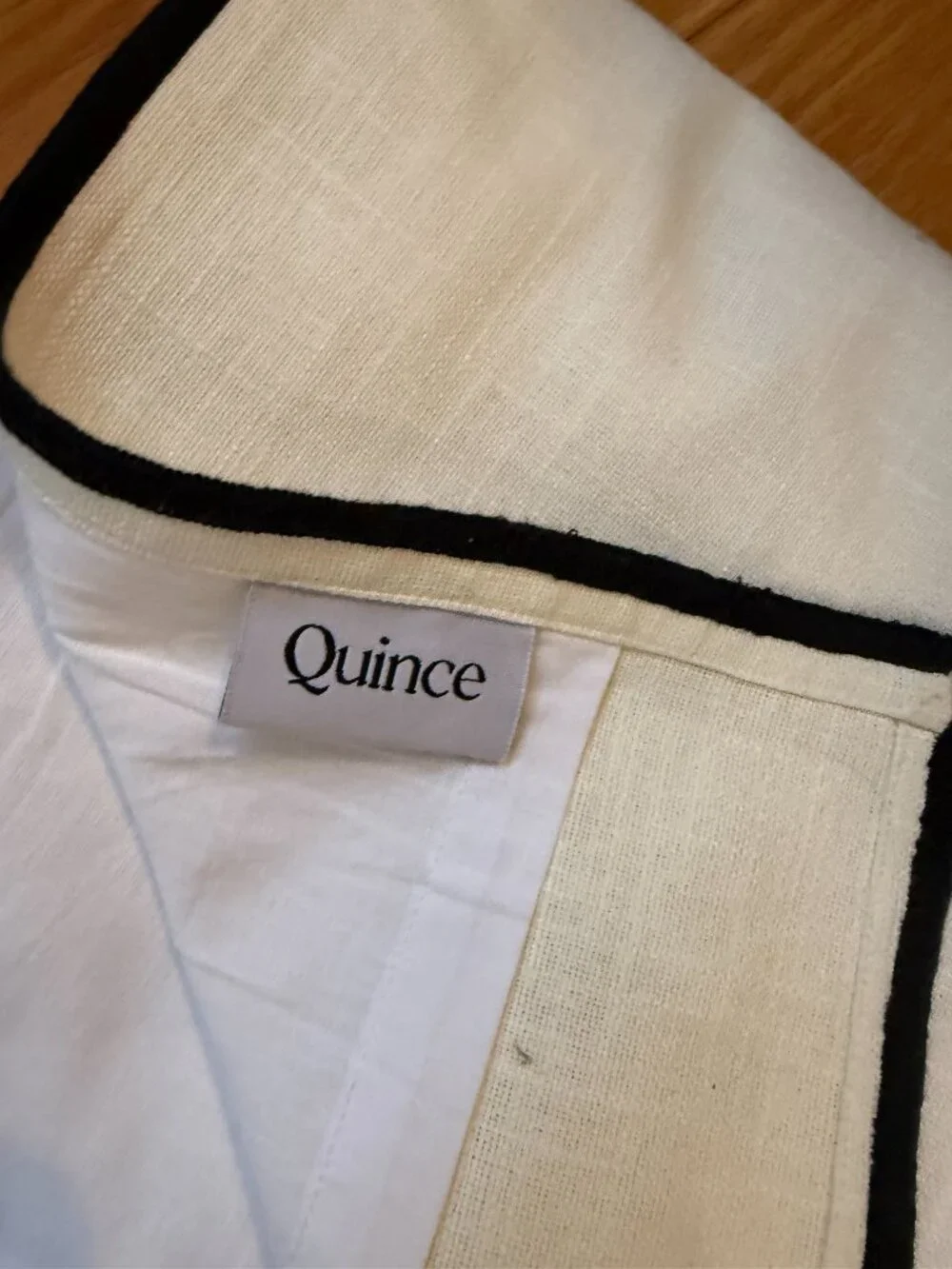 NWOT Piped Edge Cotton Cream and Black Curtain Panel - TWO PANELS 48